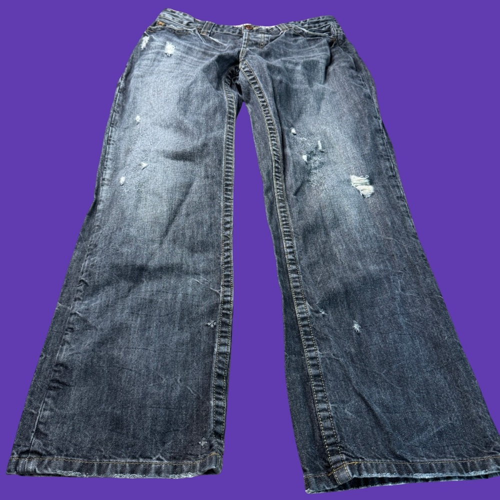 Mossimo Hudson Bootcut Mens Jeans 34 Distressed Faded Black Denim Button Fly Y2K